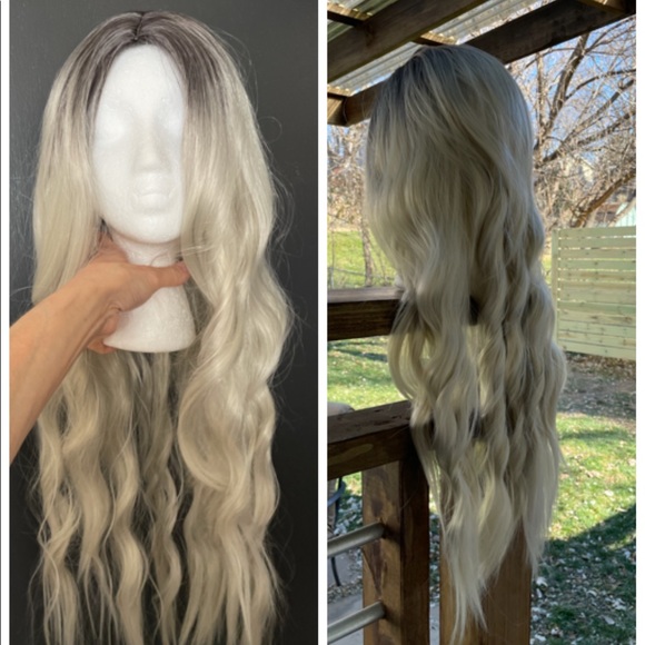 shadow root platinum wig icy white silver 30 inch middle parting grey wig NWT - Picture 10 of 16